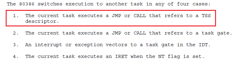 Invoking a hardware task switch in a 80386